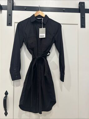 Everlane Black Long-Sleeve Utility Tie-Waist Shirt Dress